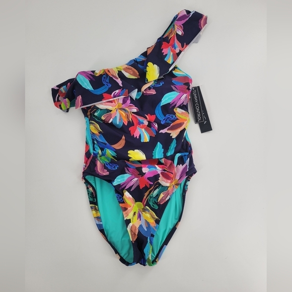 LA BLANCA By The Sea One Shoulder Swimsuit One piece Size 4 New Floral - Picture 5 of 6